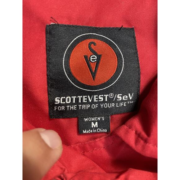 SCOTTeVEST Tec SeV Women’s M Trench Coat Double Breasted Belted Red Travel - Picture 2 of 5